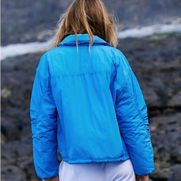 NWOT Free People FP Movement Off the Bleachers Coaches Jacket Women's Small Blue - Picture 2 of 16